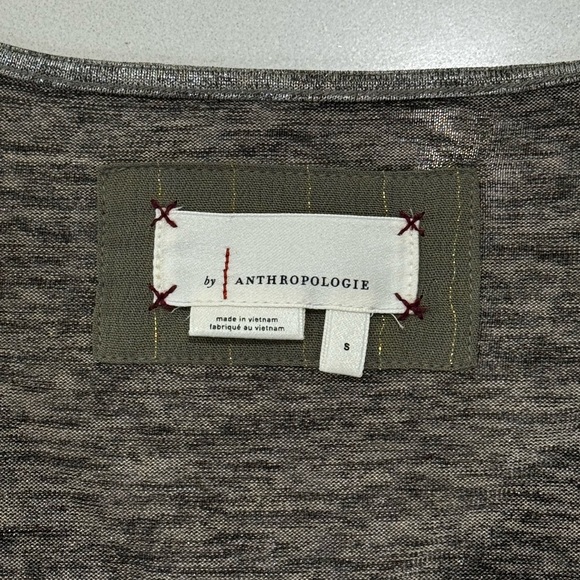 Anthropologie Long Sleeve Blouse Faux Wrap Caris Dolman Top Silver Metallic - Picture 3 of 11